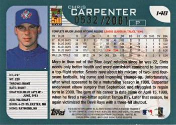 2001 Topps - Gold #148 Chris Carpenter Back