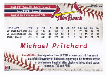 2016 Grandstand Palm Beach Cardinals #NNO Michael Pritchard Back