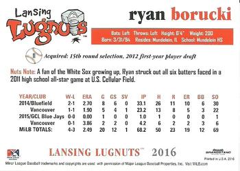 2016 Grandstand Lansing Lugnuts #NNO Ryan Borucki Back
