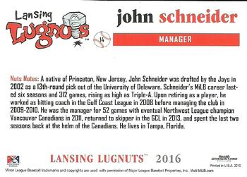 2016 Grandstand Lansing Lugnuts #NNO John Schneider Back