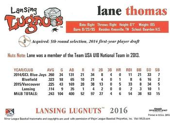 2016 Grandstand Lansing Lugnuts #NNO Lane Thomas Back