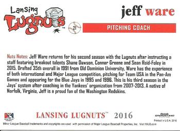 2016 Grandstand Lansing Lugnuts #NNO Jeff Ware Back