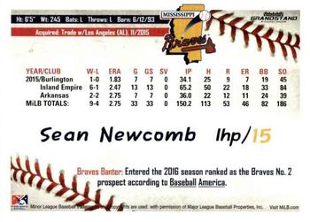 2016 Grandstand Mississippi Braves #NNO Sean Newcomb Back