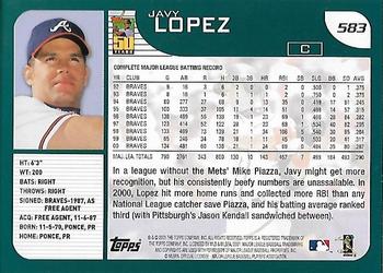 2001 Topps - Home Team Advantage #583 Javy Lopez Back