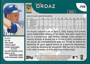2001 Topps - Home Team Advantage #719 Luis Ordaz Back