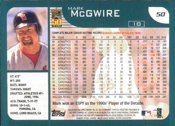 2001 Topps - Limited #50 Mark McGwire  Back