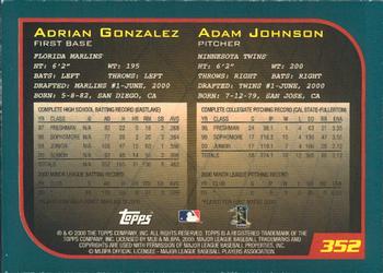 2001 Topps - Limited #352 Adrian Gonzalez / Adam Johnson  Back