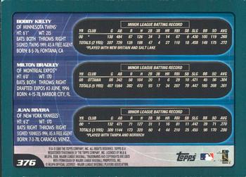 2001 Topps - Limited #376 Bobby Kielty / Milton Bradley / Juan Rivera  Back