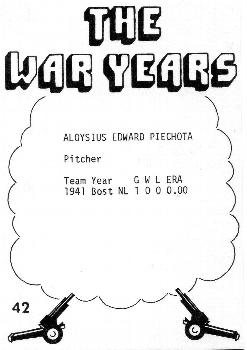 1977 TCMA The War Years #42 Aloysius Piechota Back