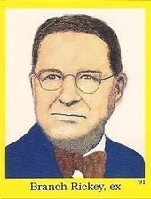 1989 The Official Hall of Fame Fun & Fact Book Stickers #91 Branch Rickey Front