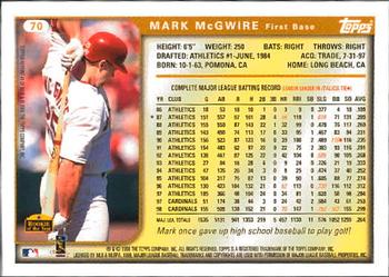 2001 Topps - Through the Years Reprints #41 Mark McGwire Back