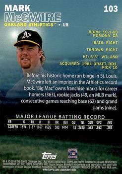 2016 Stadium Club - First Day Issue #103 Mark McGwire Back