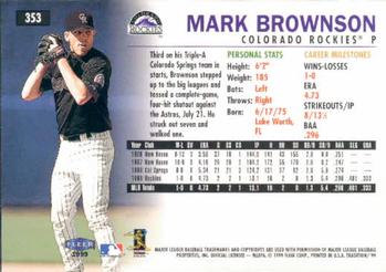 1999 Fleer Tradition #353 Mark Brownson Back