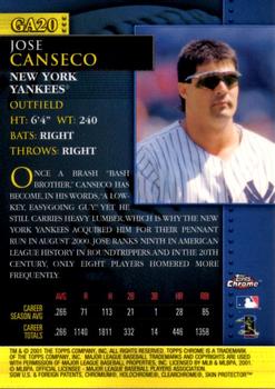 2001 Topps Chrome - Golden Anniversary #GA20 Jose Canseco  Back