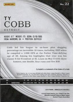2016 Panini Immaculate Collection #22 Ty Cobb Back