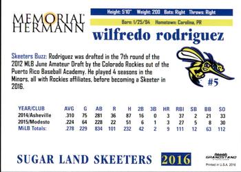 2016 Grandstand Sugar Land Skeeters #NNO Wilfredo Rodriguez Back
