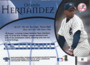 1999 Fleer Brilliants #61 Orlando Hernandez Back