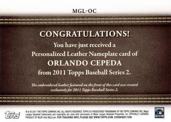 2011 Topps - Manufactured Glove Leather Nameplates Black #MGL-OC Orlando Cepeda Back