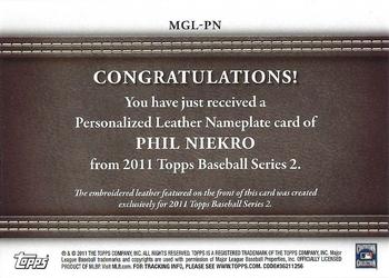 2011 Topps - Manufactured Glove Leather Nameplates Black #MGL-PN Phil Niekro Back
