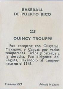 1972 Puerto Rican Winter League Stickers #225 Quincy Trouppe Back