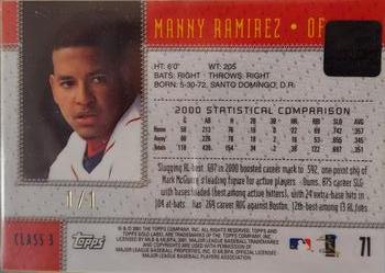 2001 Topps Gold Label - Masterpiece #71c Manny Ramirez  Back