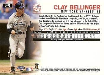 1999 Fleer Tradition Update #U-93 Clay Bellinger Back