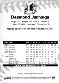 2011 Choice Durham Bulls #01 Desmond Jennings Back