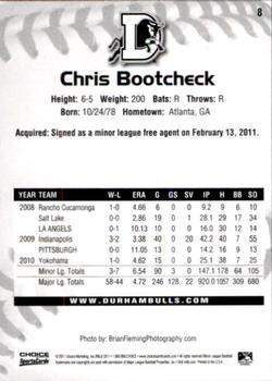 2011 Choice Durham Bulls #08 Chris Bootcheck Back