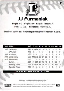 2011 Choice Durham Bulls #15 J.J. Furmaniak Back