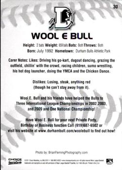 2011 Choice Durham Bulls #30 Wool E. Bull Back