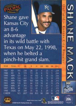 1999 Pacific #206 Shane Mack Back