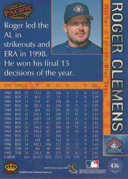 1999 Pacific #436 Roger Clemens Back
