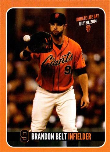 2014 San Francisco Giants Community Fund Donate Life Day 4-in-1 Card #3 Brandon Belt Front