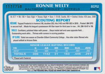 2011 Bowman - Chrome Prospects Blue Refractors #BCP52 Ronnie Welty Back