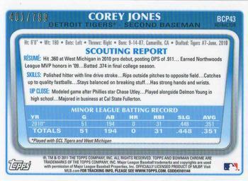 2011 Bowman - Chrome Prospects Refractors #BCP43 Corey Jones Back