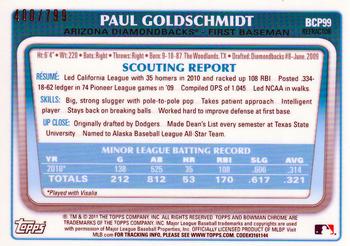 2011 Bowman - Chrome Prospects Refractors #BCP99 Paul Goldschmidt Back