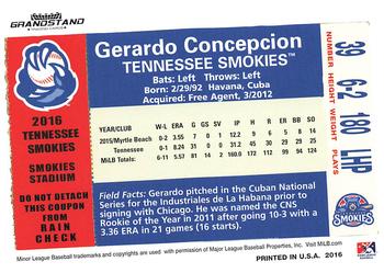 2016 Grandstand Tennessee Smokies #NNO Gerardo Concepcion Back