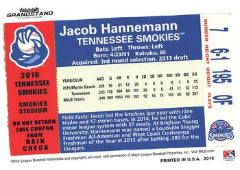 2016 Grandstand Tennessee Smokies #NNO Jacob Hannemann Back