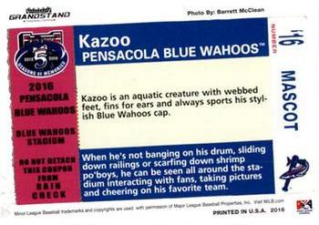 2016 Grandstand Pensacola Blue Wahoos #NNO Kazoo Back