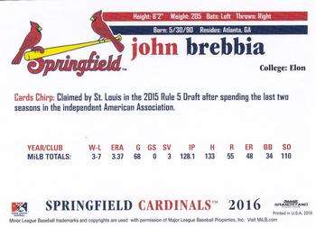 2016 Grandstand Springfield Cardinals #NNO John Brebbia Back
