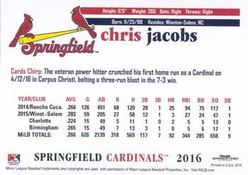 2016 Grandstand Springfield Cardinals #NNO Chris Jacobs Back
