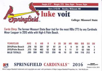 2016 Grandstand Springfield Cardinals #NNO Luke Voit Back