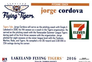 2016 Grandstand Lakeland Flying Tigers #NNO Jorge Cordova Back
