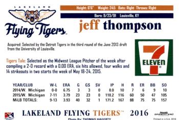 2016 Grandstand Lakeland Flying Tigers #NNO Jeff Thompson Back