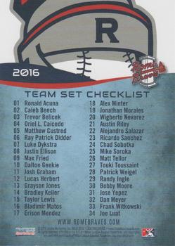 2016 Choice Rome Braves #NNO Cover Card Back
