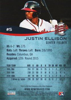 2016 Choice Rome Braves #08 Justin Ellison Back