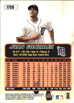 2001 Ultra - Gold Medallion #172G Juan Gonzalez  Back