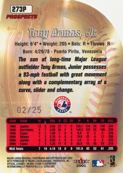 2001 Ultra - Platinum Medallion #273P Tony Armas, Jr. Back