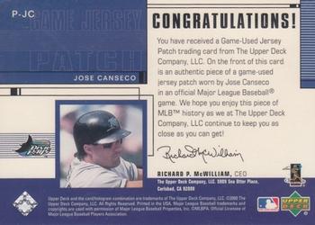 2001 Upper Deck - Game Jersey Patches (Series One) #P-JC Jose Canseco Back