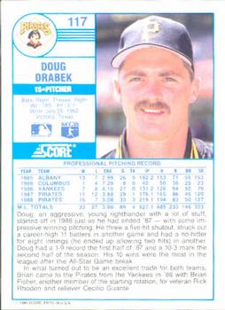 1989 Score #117 Doug Drabek Back